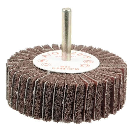 Weiler 3" x 1" Non-Woven Stem-Mounted Interleaf Flap Wheel, 120AO, 1/4" Stem 54506